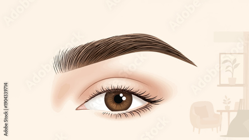 Close-up artistic illustration of a human eye with defined brow and lashes