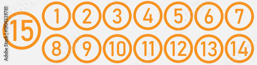Numbered Circles from 1 to 15 in Orange