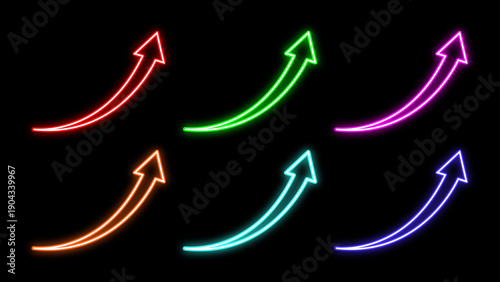 Neon business up arrow icon. Glowing business up arrow sign vector. Varity neon color icon on black background.