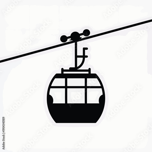Simple black and white illustration of a cable car on a wire