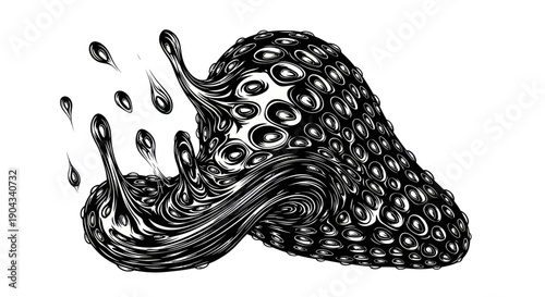 Abstract Black and White Blob with Dripping Liquid and Textured Surface