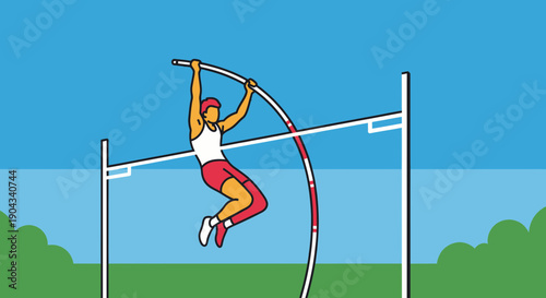 Athlete Pole Vaulting Over Bar - Dynamic Action Illustration