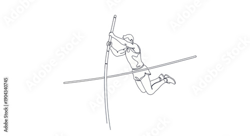 Athlete Pole Vaulting Over Bar, Dynamic Line Art Illustration