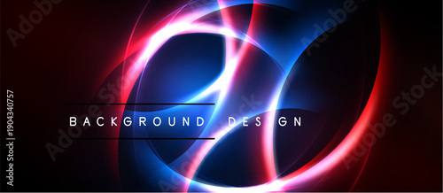 Abstract neon lights form swirling shapes. Dark background emphasizes vibrant colors, creating dynamic visual effect. Text reads background design.