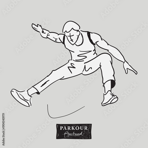 Parkour jump pose freehand drawing, vector illustration design.