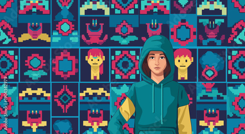 A vibrant geometric pattern evokes creativity and modernity, perfect for design projects and branding.