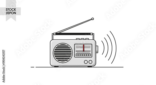 Illustration of a vintage radio with sound waves emanating from it, celebrating World Radio Day with a vector design for business and broadcasting.