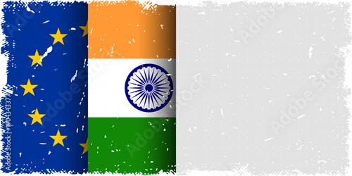 Europe Union and Indian ribbon flag background, banner, wallpaper for text. Europe India Free Trade Agreement, Cooperation, negotiation, partnership, membership template