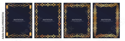Golden Luxury invitation Frame template card, Premium geometric figure typography design. Elegant background for advertising, gala card, grand opening, party invitation, layout set