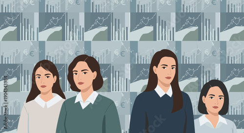 A confident businesswoman examines data charts, conveying focus and determination ideal for corporate presentations.