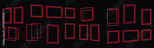 Glowing red rectangle outline frames on dark background. Abstract neon geometric boxes for cyber, tech, and futuristic design layouts. Modern vector shapes for , posters, and motion graphics.