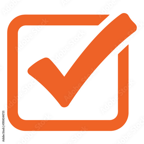 A large orange check mark in a checkbox