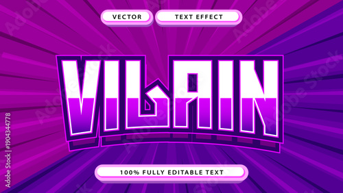 Bold and Dynamic Purple Villain Text Effect with Modern Gaming and Comic Book Style – Fully Editable Vector Art for Dramatic Designs