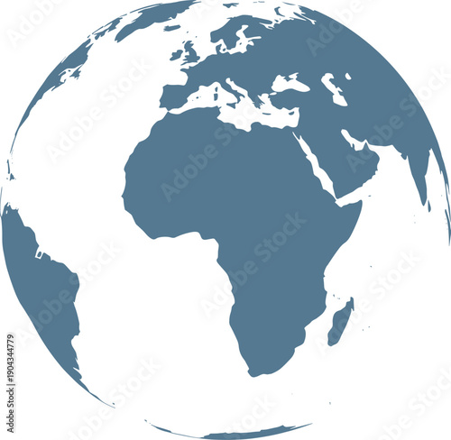 Stylized Map of Earth Highlighting Africa, Europe, Asia, and Middle East in Blue Landmass Design