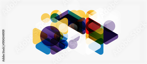 Abstract composition. Overlapping translucent shapes create dynamic visual effect. Colors blend, forming complex pattern. Modern design.