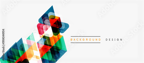 Abstract geometric shapes overlap, creating vibrant colorful design. White space dominates background, offering clean aesthetic.