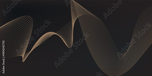 Abstract background with black and gold waves. The background features smooth, flowing lines with a dark and elegant texture. Black and gold tones. Minimal abstract gradient curve vector background