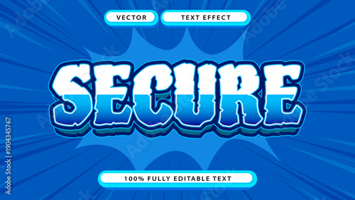 Dynamic Blue and White Secure Text Effect in a Modern Vector Style, Fully Editable Typography for Digital Designs, Cyber Safety, and Graphic Projects