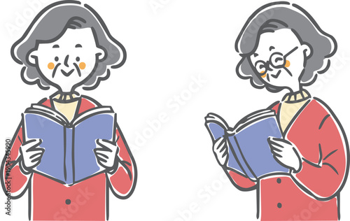 本を読むシニア女性　ベクター