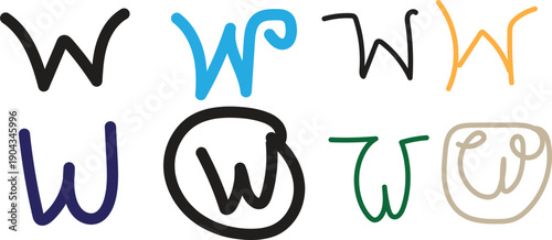 Collection of Handwritten Letter W in Various Styles and Colors