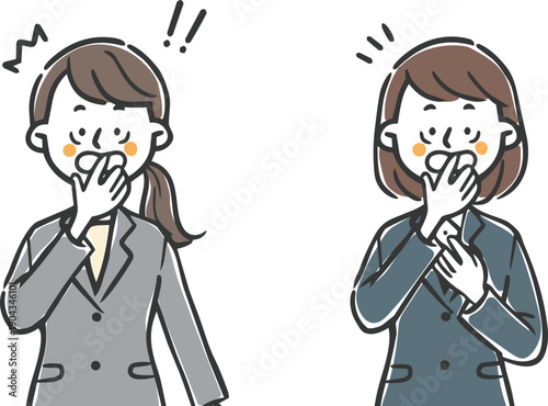 びっくりしている女性会社員　上半身　ベクター