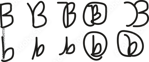 Handwritten letter B signature in various styles isolated on transparent background