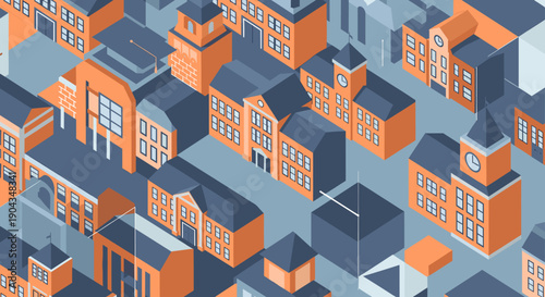 A modern isometric view of urban buildings evokes a sense of order and structure, ideal for design projects.