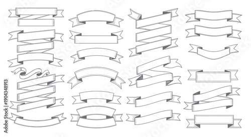 Collection of Hand-Drawn Ribbon Banners and Labels, Vector Elements