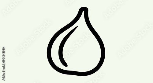 Simple black line drawing of a single fig on a light beige background