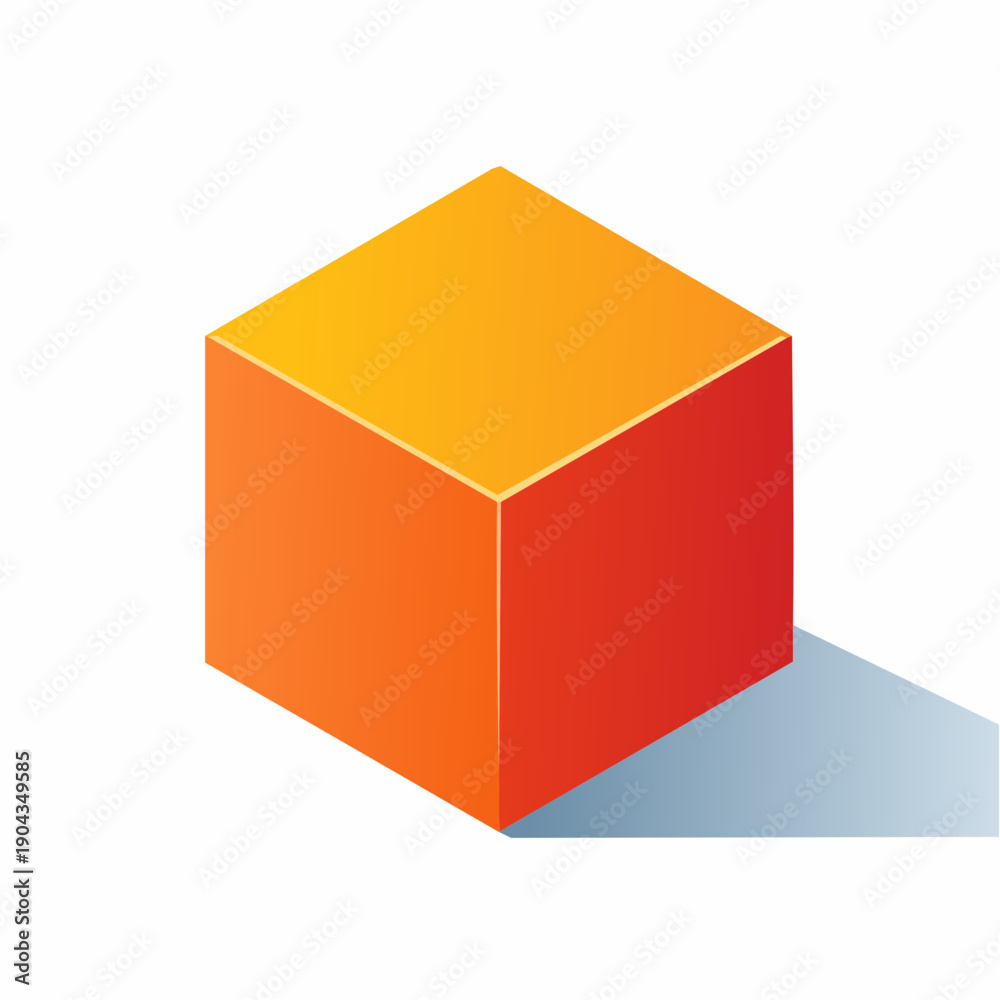Fototapeta premium Isometric Cube Object in Orange and Yellow with Shadow on White Backdrop Visual