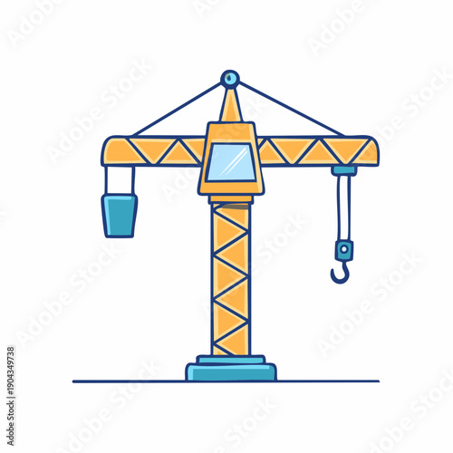 Cartoon Construction Crane Hoisting Equipment Building Architecture
