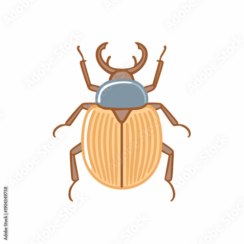 Stylized illustration of a brown beetle with hornlike pincers and a blue shell, isolated, for insect and nature illustrations