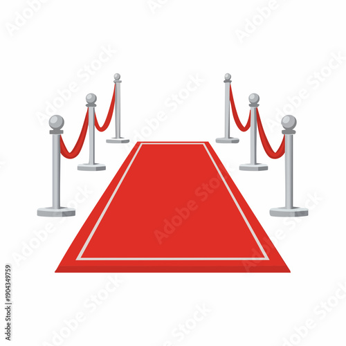 Isolated illustration showcasing a luxurious red carpet entrance bordered by elegant rope barriers symbolizing exclusivity and prestige