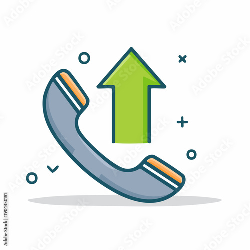 Phone receiver icon illustration with an arrow pointing upwards depicting call answering and uploading concepts