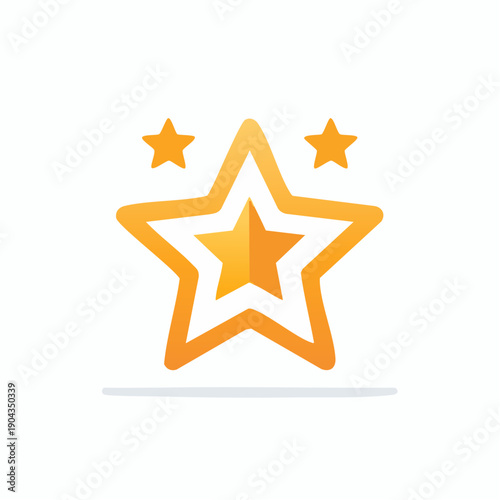 Golden star rating icon with two smaller stars floating above, design element for customer feedback and success