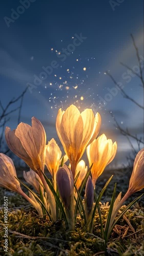 Magical Glowing Spring Flowers Bloom at Twilight