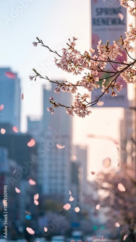 Cherry Blossoms Fall Over City Skyline Renewal