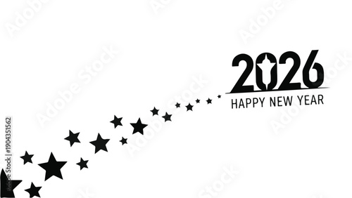 Bright future ahead with a trail of stars leading to the year 2026 and Happy New Year message