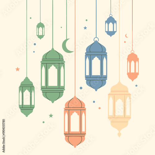 Colorful hanging lanterns for Ramadan celebration.