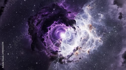 Cosmic Lightning Storm Swirling Through Nebula Clouds