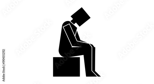 Abstract Geometric Figure Sitting, Sadness, Isolation, Minimalism