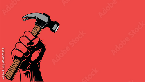A professional worker holding a steel hammer tool performs a plumbing repair on a metal faucet pipe with a 3d water drop illustrationA professional worker holding a steel hammer 