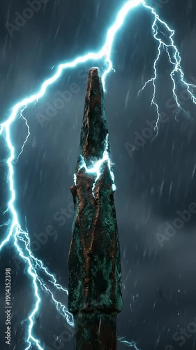 Lightning Strikes Ancient Spire During Storm