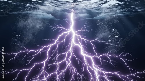 Underwater Lightning Storm Flashes Through Dark Water