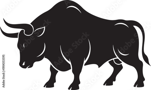 Strong majestic bull standing with large impressive horns, a symbol of power and steadfastness, isolated image