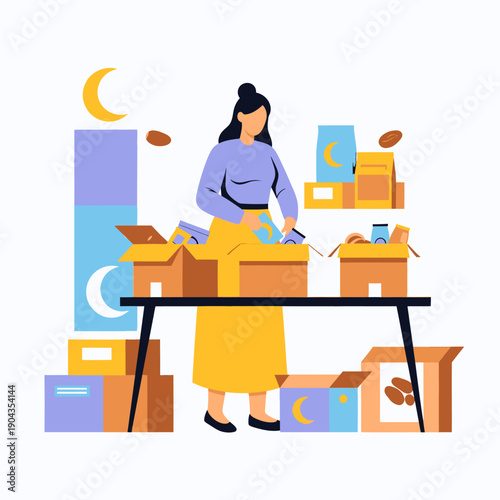 woman packing boxes for a move.