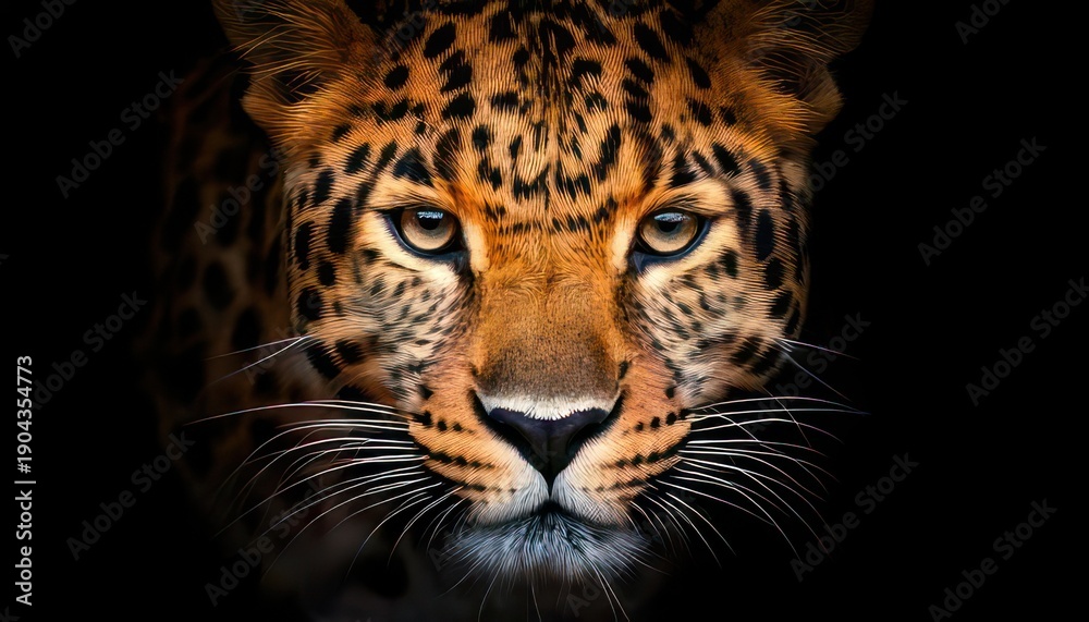 Obraz premium Intense Leopard Portrait - Captivating Gaze in the Darkness.
