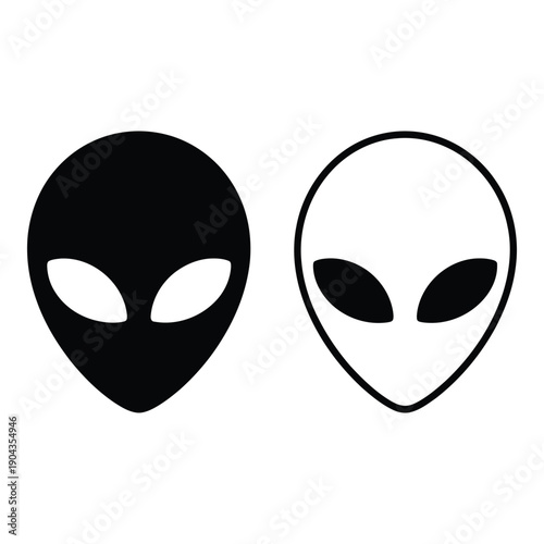 A black and white alien head with two eyes