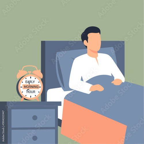 Man waking up to alarm clock.