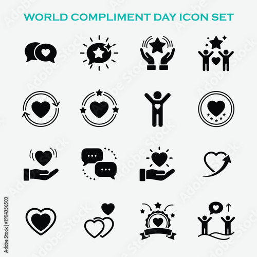World Compliment Day Icon Set – Kindness, Appreciation, Praise and Positive Communication Vector Design